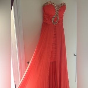 Formal/Prom Dress - Orange with beaded neck line